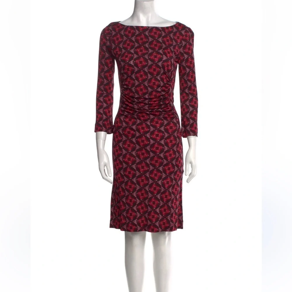 Tory Burch Elegant printed Red and Black Patterned knee length Dress size M